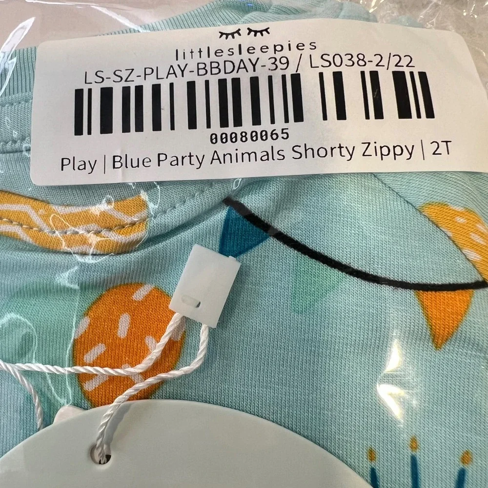 Little Sleepies | Play Blue Party Animals‎ Shorty Bamboo Zippy Size 2T NWT